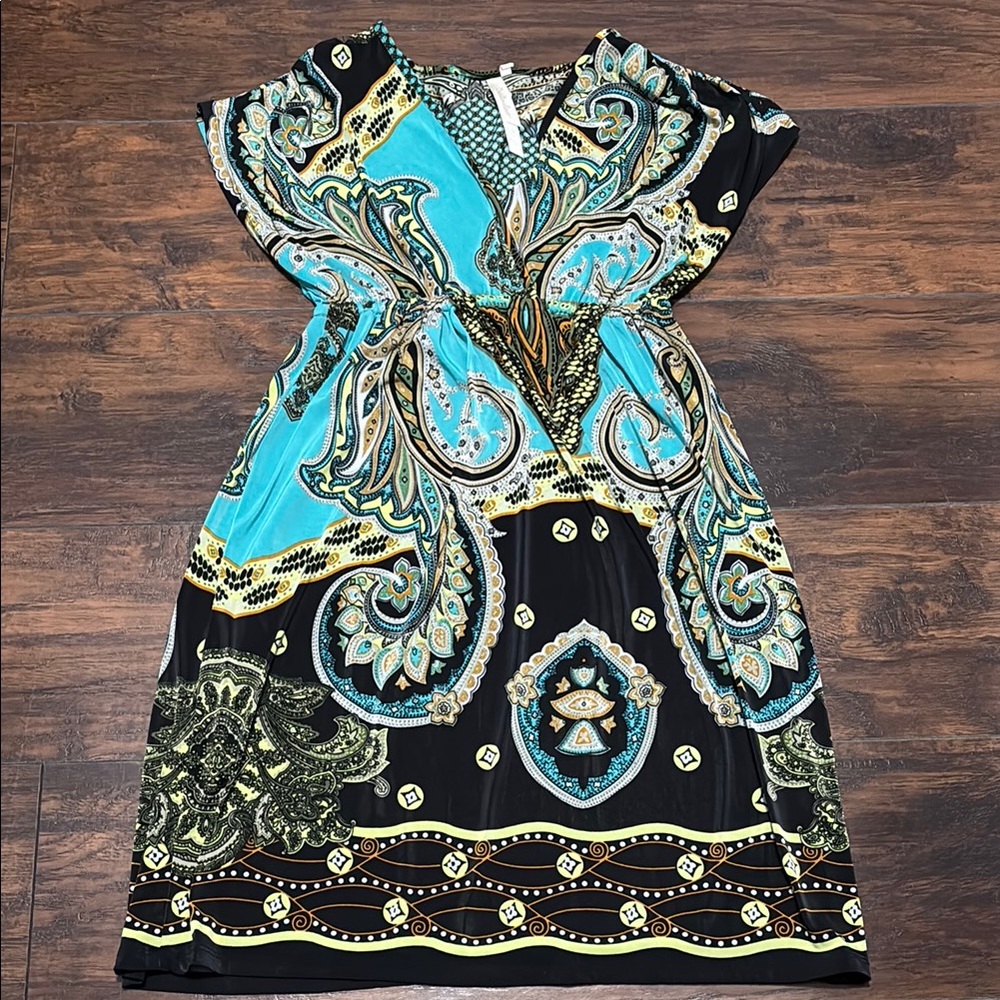 Elegant Paisley Print Dress - multicolor S
